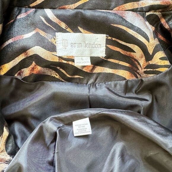 Erin London Women’s Cotton Blend Zebra Print Metallic Front Zip Up & Snap Size L - Picture 6 of 14